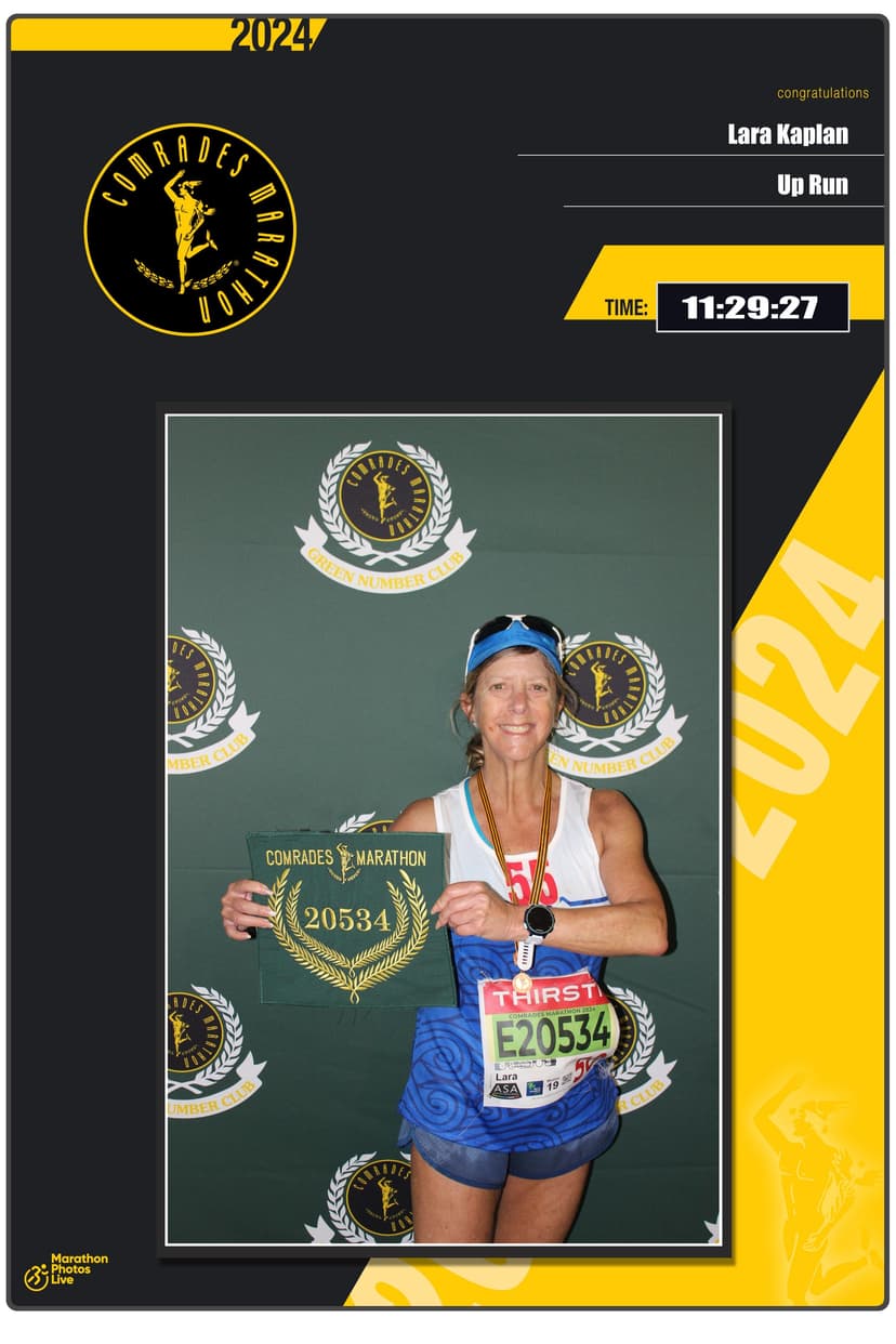 Lara Kaplan running the Comrades Marathon maintaining strong running form under fatigue