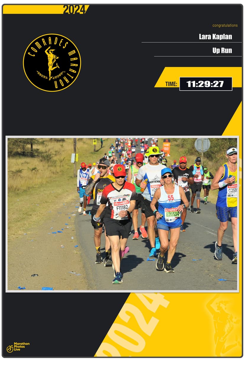 Lara Kaplan climbing a steep hill during the Comrades Marathon ultramarathon